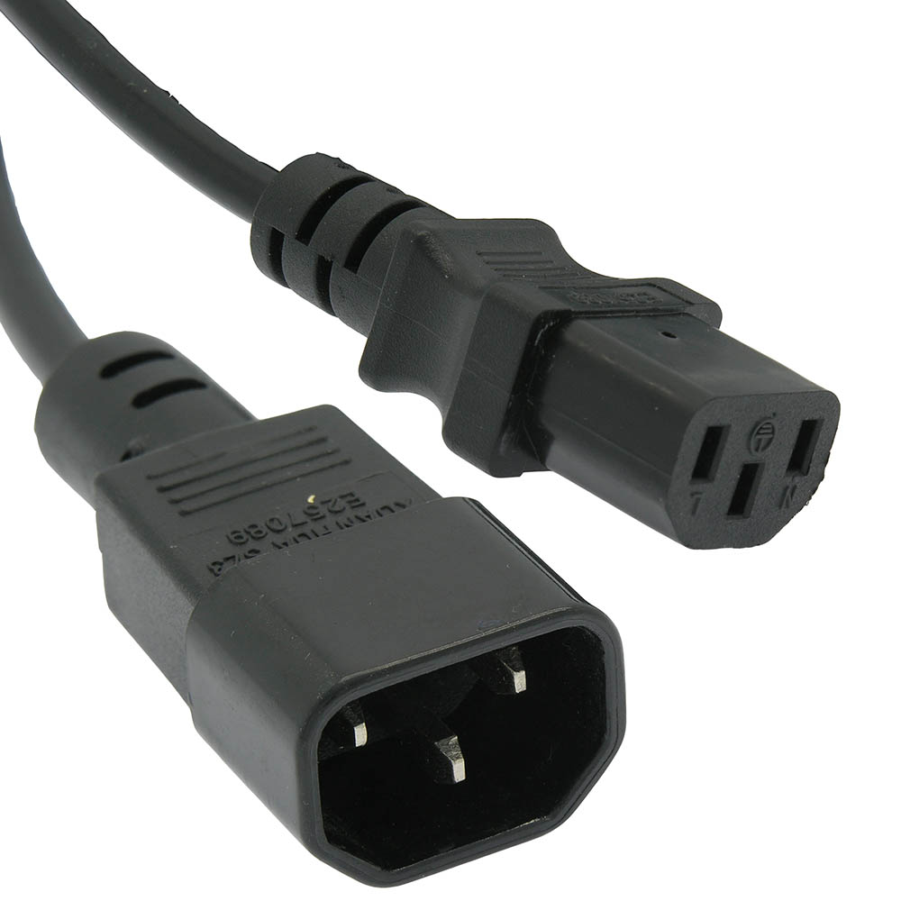 1Ft Power Extension Cord C13 to C14 Black /SVT  18/3